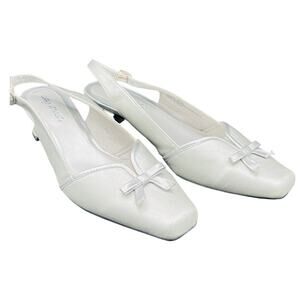 🤍 Easy street Slingback Kitten Heel silver Bow Square Toe Women’s 8.5W Formal